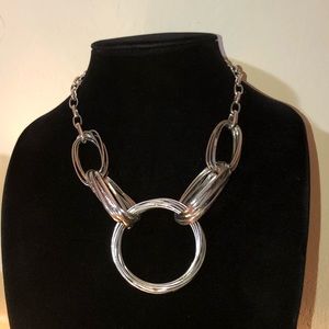 Silver Statement MOD Modernist Vintage Necklace Abstract Art Large Bib Choker 24